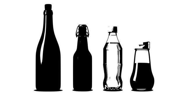 Glass bottle collection realistic mockup wine beer sauce vector illustration