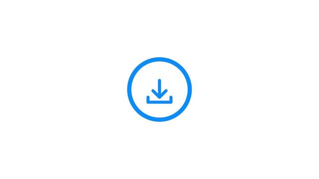 Blue Loading icon with arrow down symbol for download animation on white background 4k animation