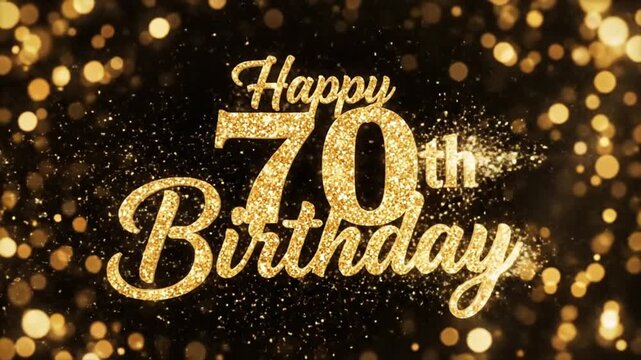70th Happy Birthday Golden Firework Explosion &ndash; Spark Particles Text Reveal 4K Celebration Animation
