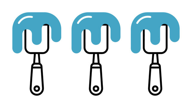 Three stylized blue spatulas are displayed in a row featuring a dripping effect and minimalist line art aesthetics high quality professional detailed modern elegant stylish clean