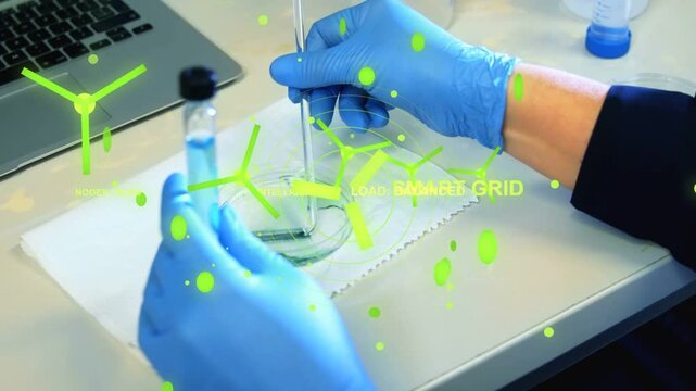 Vertical video: Gloved tech tilting vial and probing dish, SMART GRID circling dish for assay