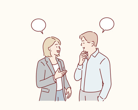 Two Professional Coworkers Having a Serious Business Discussion Original vector illustration drawn by hand.