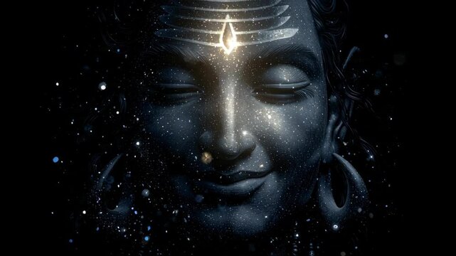 Lord Shiva divine portrait with galaxy sparkles and cosmic light effects