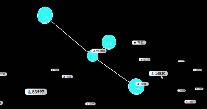 Displaying three teal avatar nodes linking diagonally on black screen, with badges 16820 and cursor