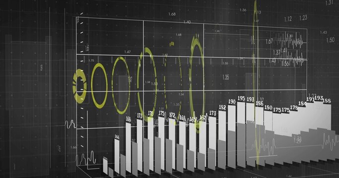 Displaying 3D bar chart centered on grid plane, with vertical bars, numeric labels, rings and spike