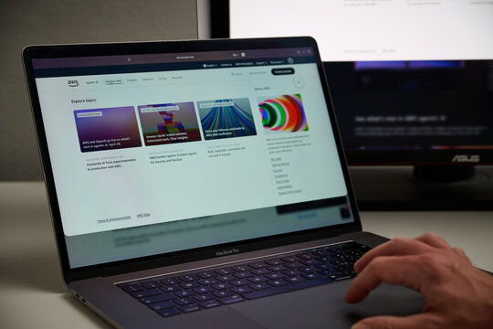 Milan, Italy - 2026, 20 Apr: Amazon AWS AI website homepage displayed on laptop screen in a minimal setup. The Amazon AWS AI&rsquo;s logo