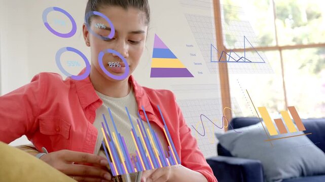 Teenager reading book page turning starting AR charts shifting showing percents and study progress