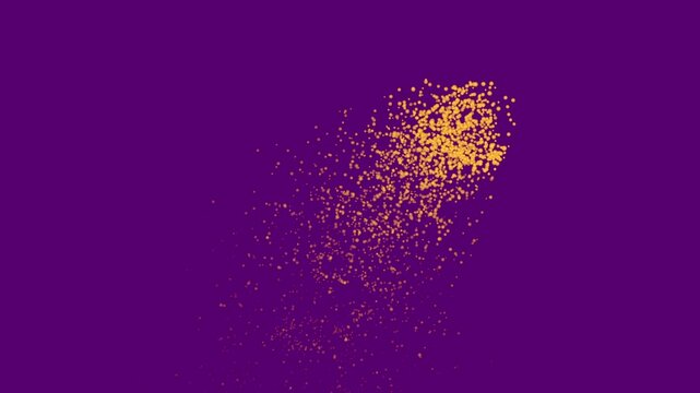 Golden glitter particles create a dynamic sparkling explosion effect across a rich purple backdrop. Small shimmering dots scatter in a vibrant burst, adding a festive and magical touch to the.