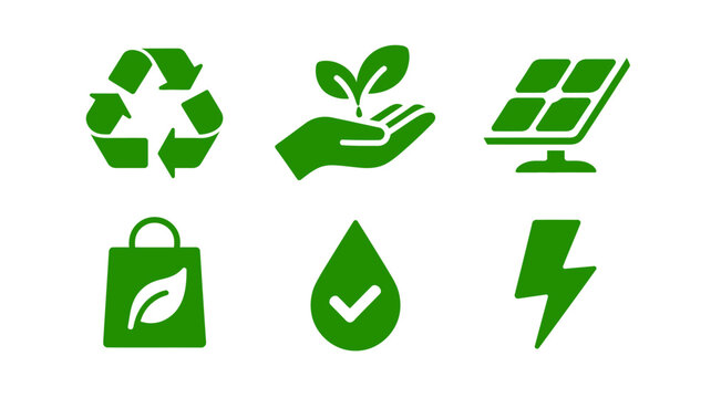 A collection of green icons representing sustainability renewable energy and eco friendly practices for a healthier planet high quality professional detailed modern elegant stylish clean crisp