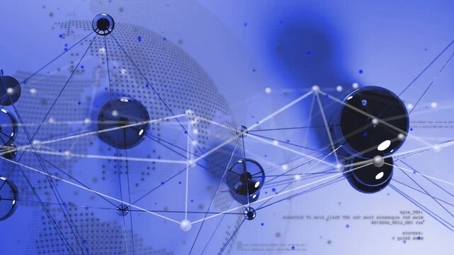 Frame shift driving node cluster lighting lines pulsing hubs panning showing dense network IT demo