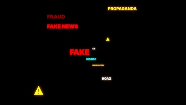 Fake news warning on digital screen.