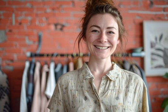 Woman fashion designer smile portrait adult.