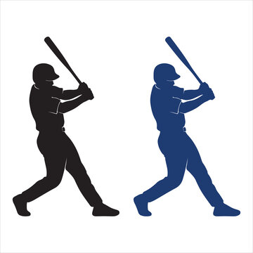 PrintVector illustration featuring two baseball players in batting stance, shown as contrasting black and blue silhouettes. This sports design emphasizes posture, readiness, and dynamic motion, making