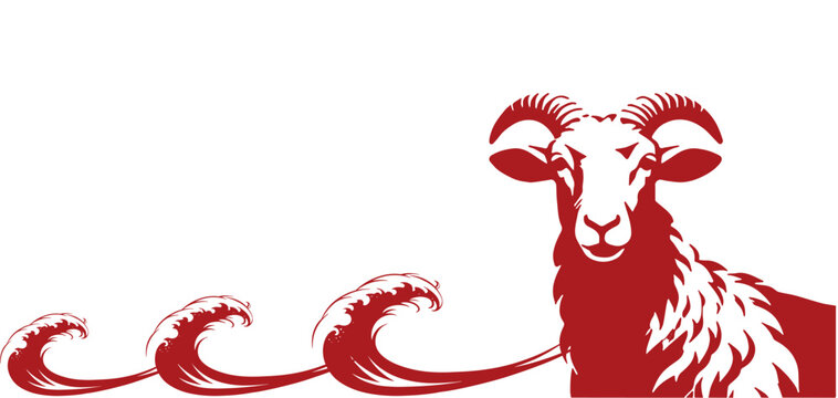 Vector silhouette illustration of a goat with beautiful decoration