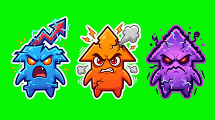 Fototapeta premium Three Angry Cartoon Arrows with Different Expressions and Colors.
