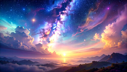 Cosmic cloudscape with celestial colors
