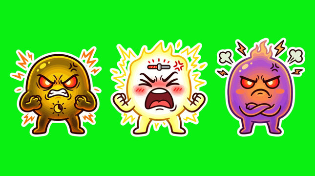 Three Angry Cartoon Characters Expressing Rage and Frustration.