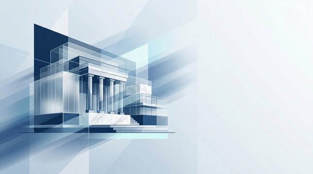Blending classical columns with modern glass architecture in an abstract legal and administrative concept