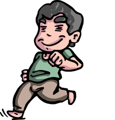 Naklejka premium Happy Running Cartoon Boy Cute Playful Character Illustration