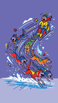 Cartoon Dog Sledding Adventure