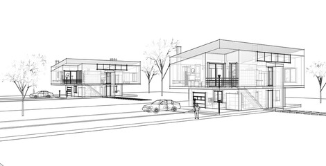 Fototapeta premium modern house sketch 3d illustration 