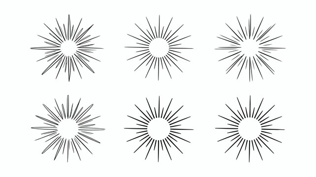 A collection of six circular starbursts are displayed in a grid format on a plain white background resembling radial designs high quality professional detailed modern elegant