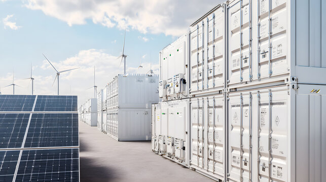 Renewable energy storage with solar panels and wind turbines