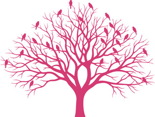 Obraz premium Vector art illustration of a nature branch with pink cherry blossom flowers and heart leaves as a floral spring season decoration symbol