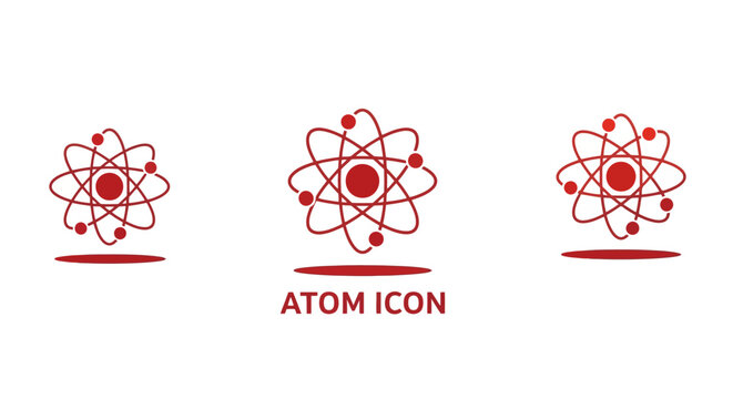 Three Red Atom Icons Representing Science and Molecular Structure.