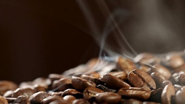 coffee beans steaming on dark background in three sequential frames high quality professional detailed modern elegant stylish clean crisp vibrant colorful digital
