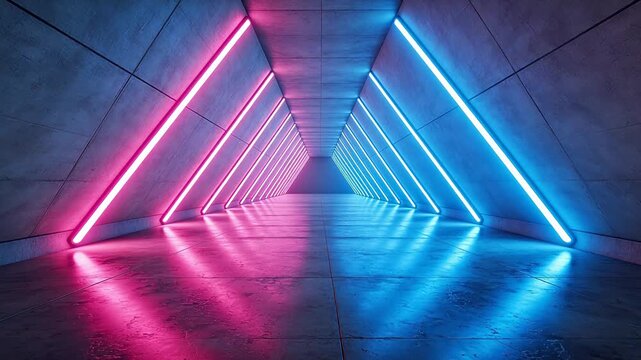 Neon light tunnel with pink and blue lights