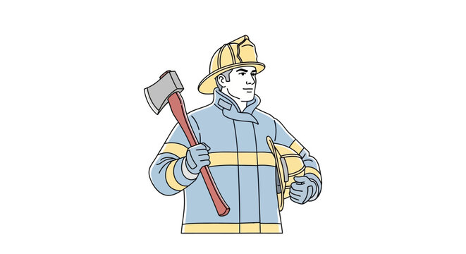 Fireman in uniform holding axe tool.