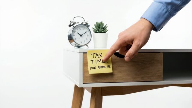 Tax time reminder with clock and desk element