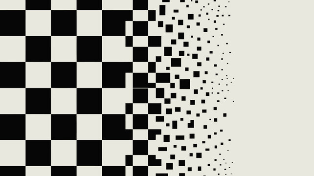 A checkered pattern transitions into dissolving pixels creating a digital disintegration effect on a neutral background high quality professional detailed modern elegant stylish clean crisp vibrant