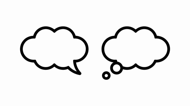 Two simple black and white thought bubbles are displayed against a stark white background symbolizing ideas communication or internal monologue high quality professional detailed modern elegant