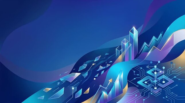 The scene opens in a dim, ambient environment, where vibrant colors of blue and purple swirl softly, creating an ethereal backdrop. Gentle digital particles begin to drift into view, forming abstract 