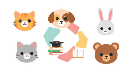 Obraz premium Playful and adorable cat face icons, perfect for branding, web design, or social media, evoking a sense of charm and friendly connection.