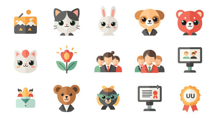 Fototapeta premium A playful illustration depicting teamwork and collaboration, with a cute cat overseeing the process. Ideal for marketing materials, social media, and 