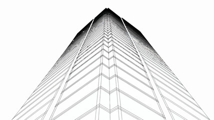 A striking monochrome image captures a low angle view of a modern skyscraper emphasizing its towering height and sleek architectural lines high quality professional detailed elegant © Digishopppp