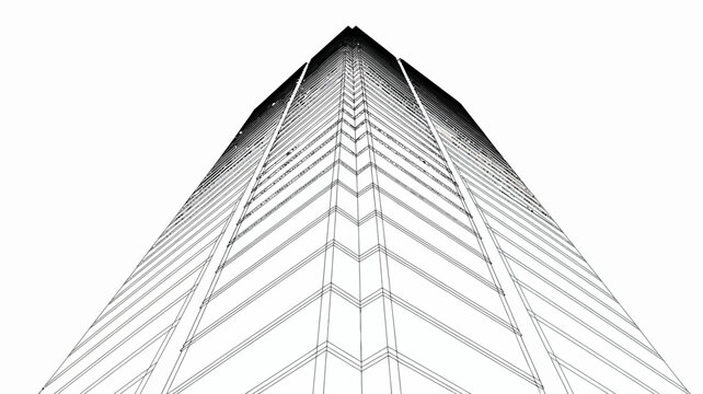 A striking monochrome image captures a low angle view of a modern skyscraper emphasizing its towering height and sleek architectural lines high quality professional detailed elegant