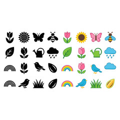 Obraz premium flat design nature icons set with leaves flowers and butterflies isolated
