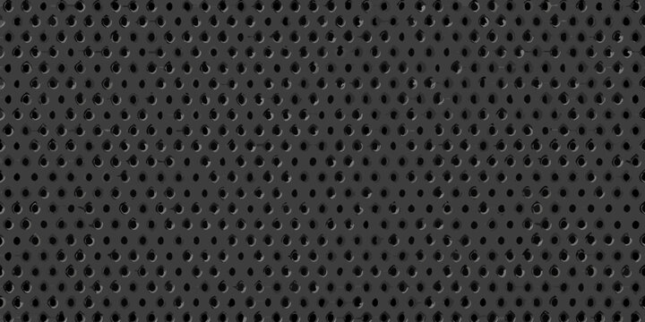 Dark gray perforated metal panel with a repeating hole pattern