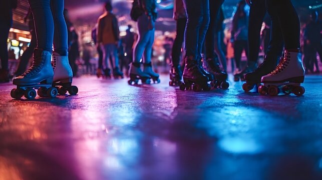 People roller skating at illuminated disco rink night