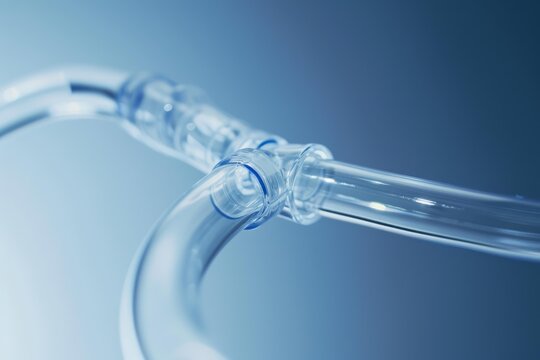 Close up of intersecting transparent plastic tubes forming a junction, conveying a sense of connection and flow