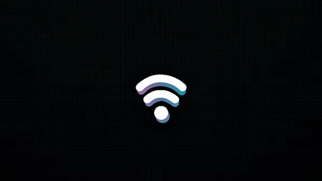 Abstract digital network signal icon on a dark background, representing wireless connectivity, modern data transfer, and evolving technology with a subtle glitch aesthetic 4K motion animation