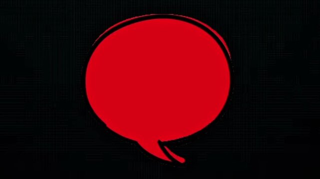 Vibrant red speech bubble on a stark black background, symbolizing conversation, thoughts, or important messages in a modern, graphic design style, ideal for digital communication concepts 4K motion 