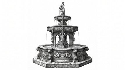 Fototapeta premium Elegant Stone Fountain in Historical Park: A Symphony of Water and Sculpture