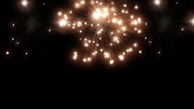 Colorful fireworks sparkle in the dark night sky, perfect for celebrations, New Year's Eve, anniversaries, and holiday festive backgrounds.
