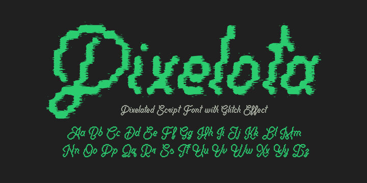 Pixelated Vector Script Font with Glitch Distortion Effect