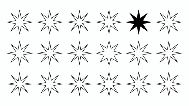 A collection of simple eight pointed star shapes is displayed mostly white with one contrasting black star within the pattern high quality professional detailed modern elegant